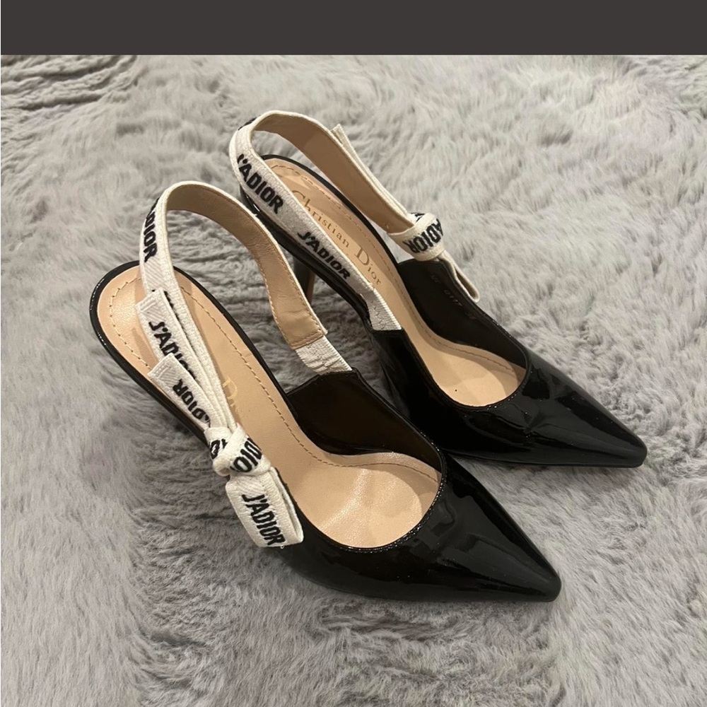 Dior Black Patent Leather Slingback Heels